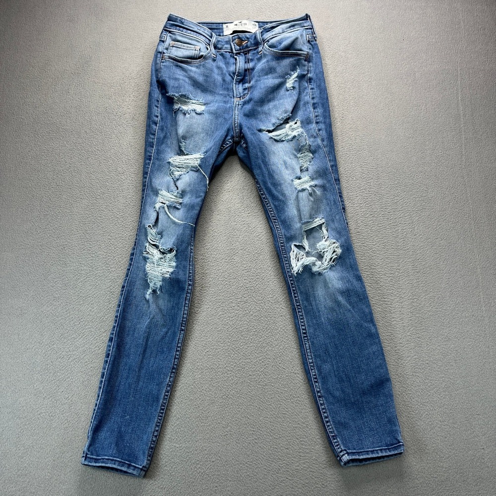 Hollister Curvy High-Rise Super Skinny Jeans Womens 3S Blue Distressed Denim